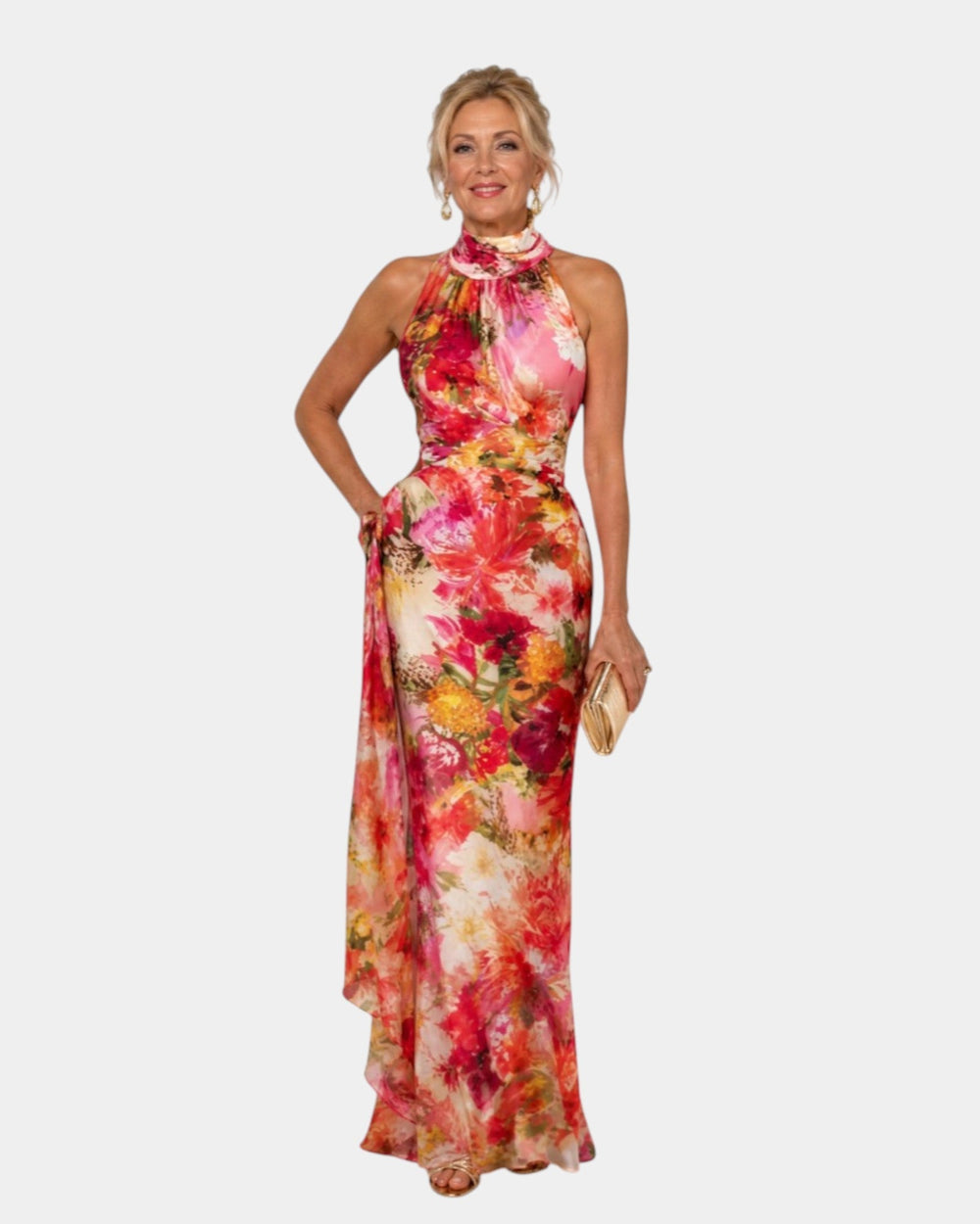 Cyanelle | Kvetinové maxi šaty s halter golierom