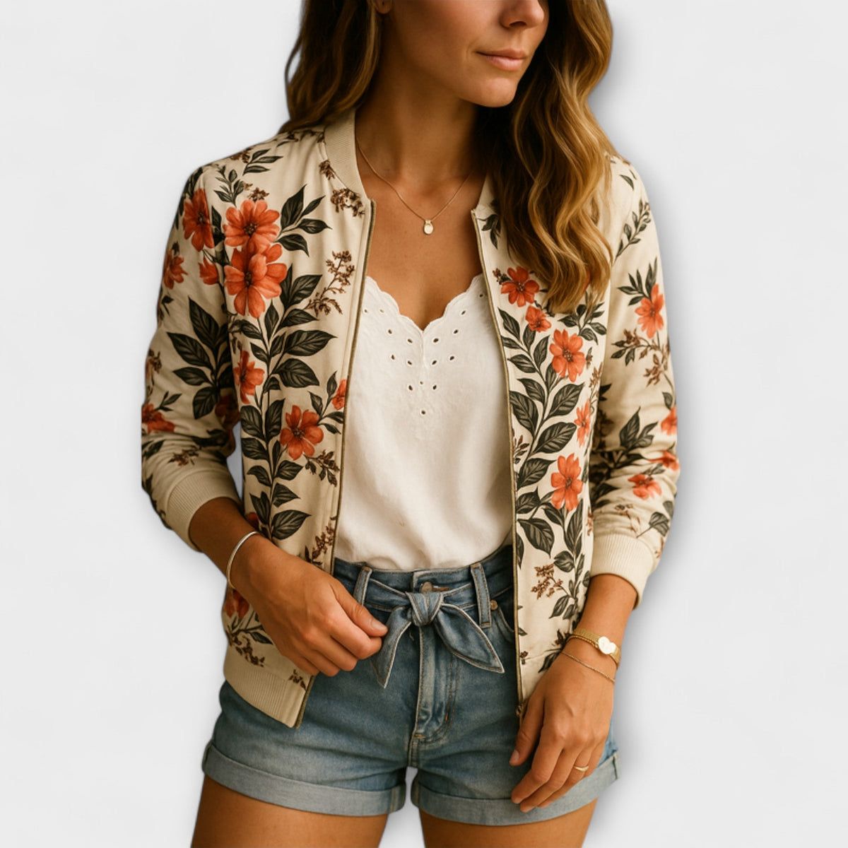 Andreia – Elegantná bomber bunda s kvetinovým vzorom
