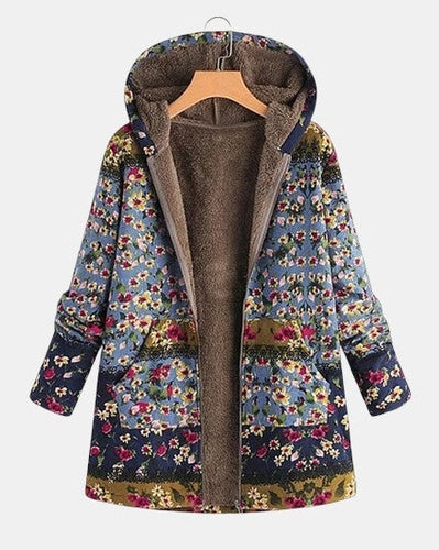 Elena – Boho kvetinová sherpa mikina s kapucňou