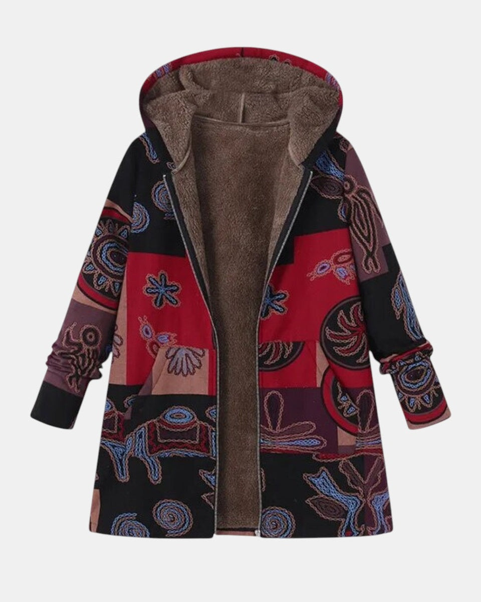 Marina – Boho abstraktný patchworkový kabát s kapucňou