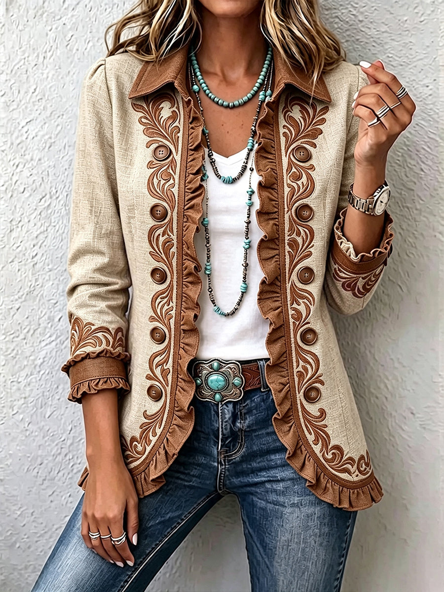 Scarlett | Vintage boho kvetinová bunda s volánikmi