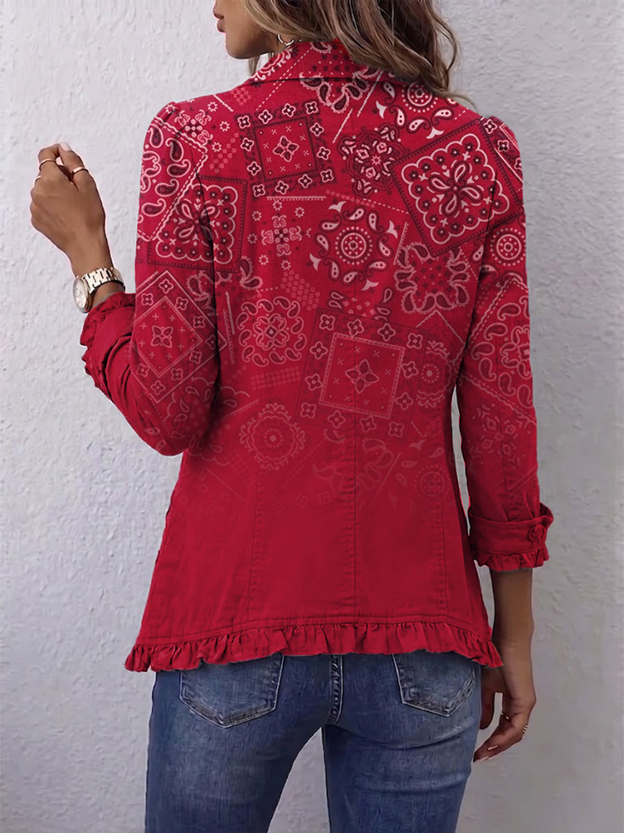 Riley | Boho bunda s volánmi a ombré vzorom paisley