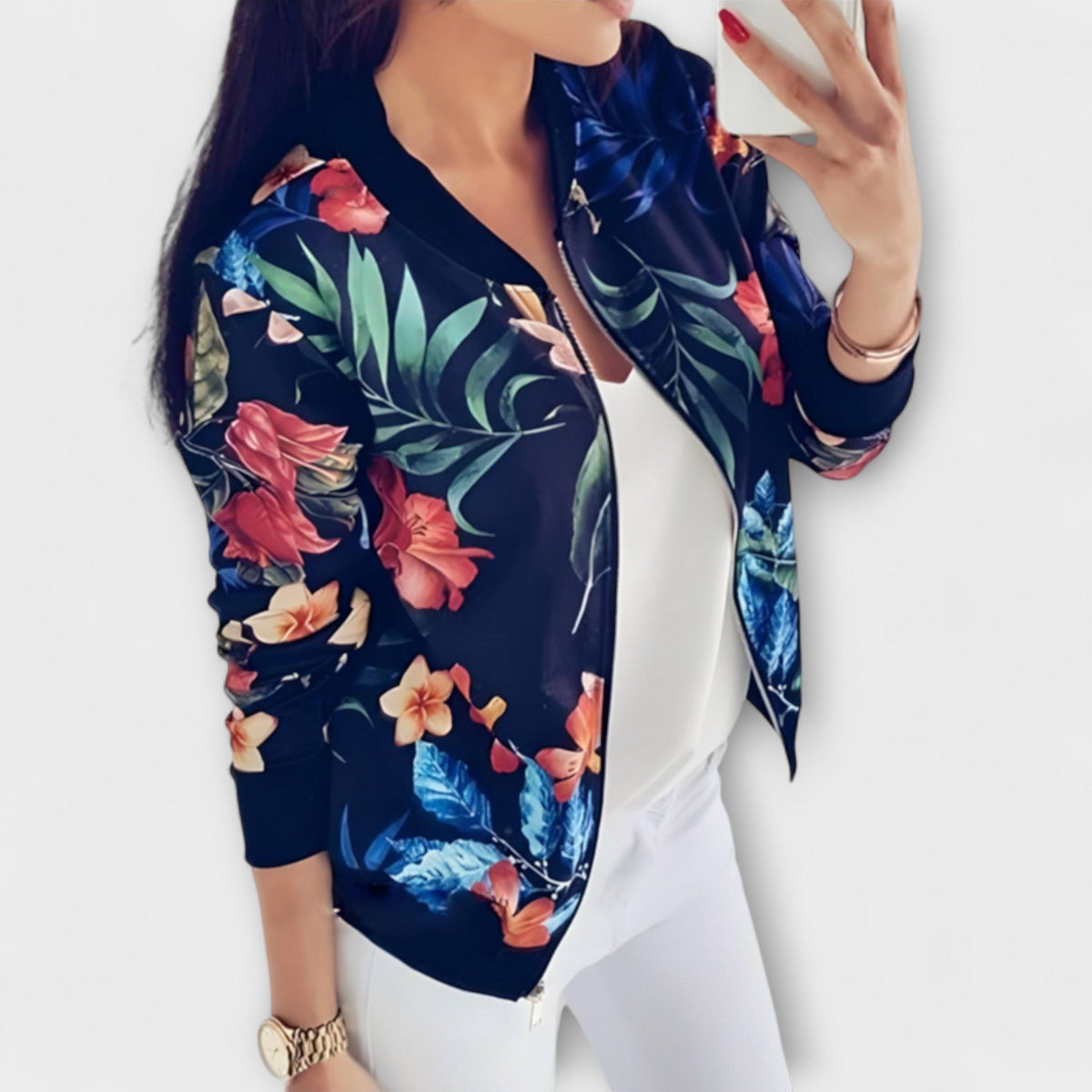 Andreia – Elegantná bomber bunda s kvetinovým vzorom